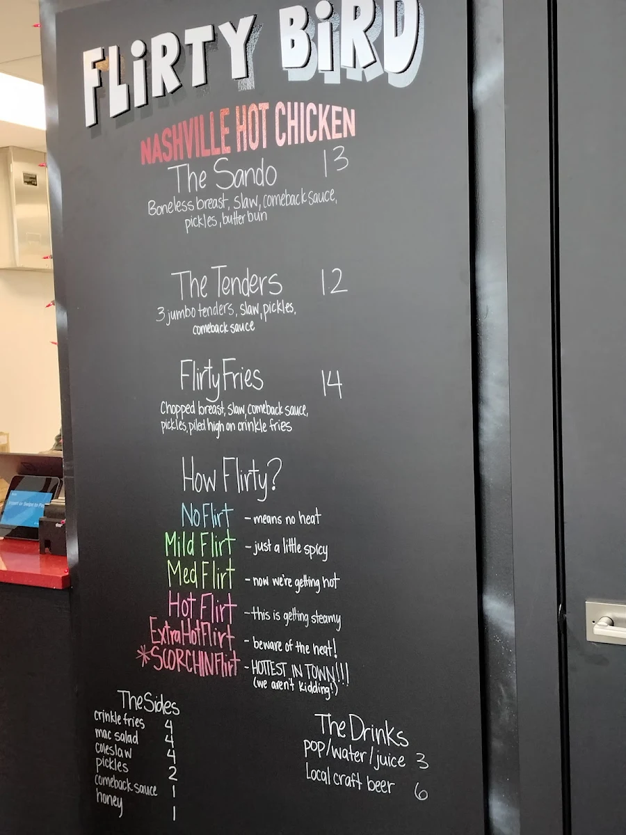 Menu, Flirty Bird Nashville Hot Chicken