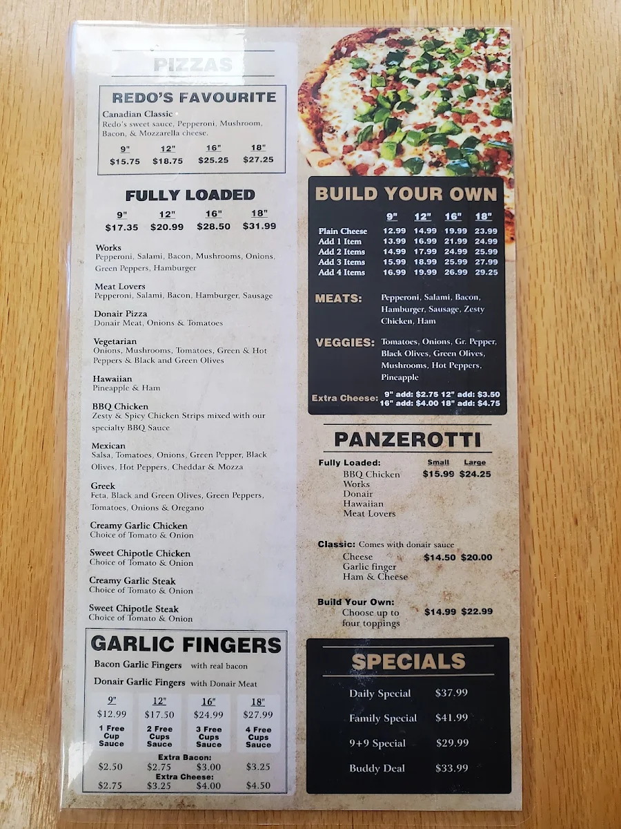 Menu, Redo's Pizza Donair & Grill - Yarmouth