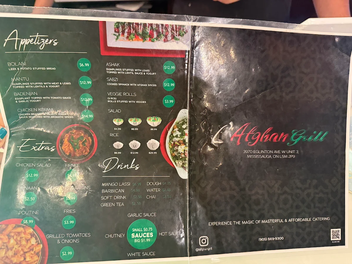 Menu, L’ Afghan Grill