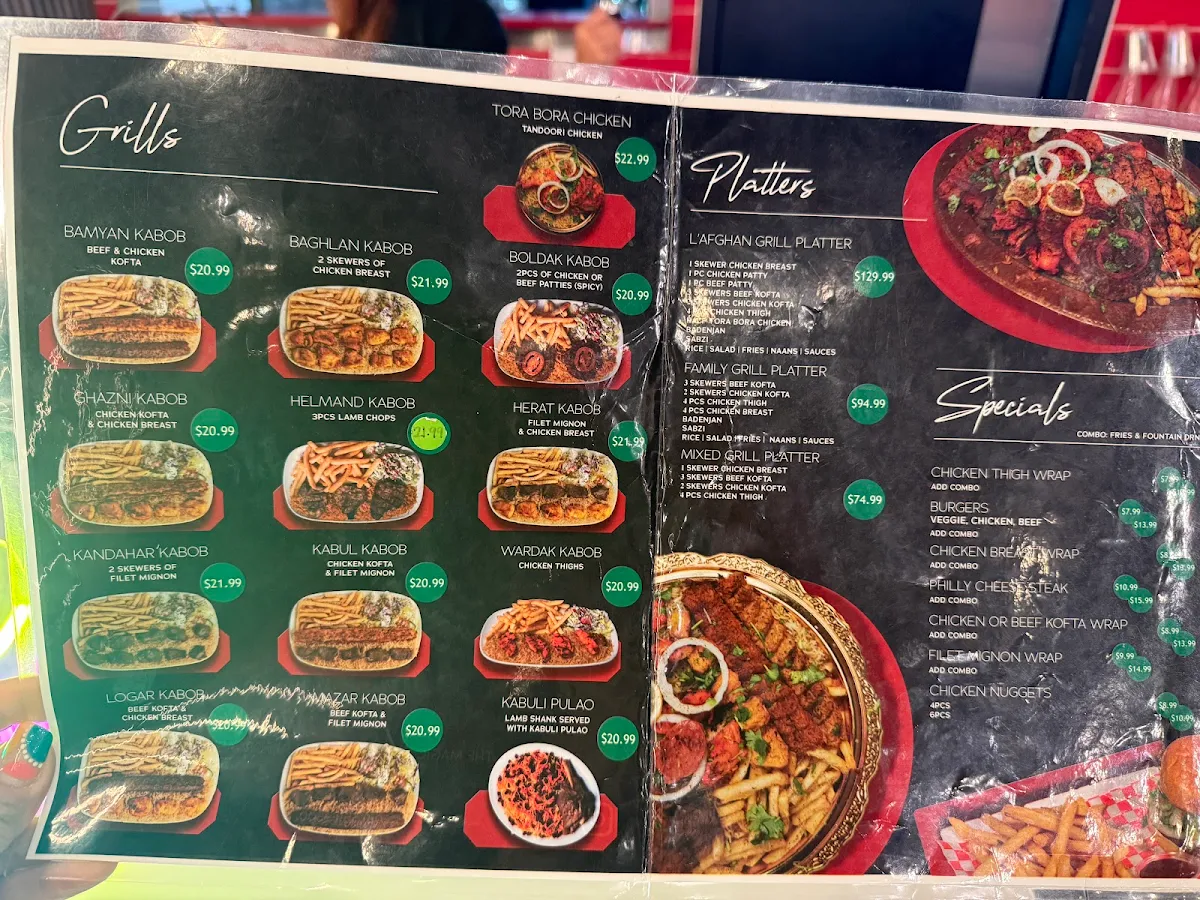 Menu, L’ Afghan Grill
