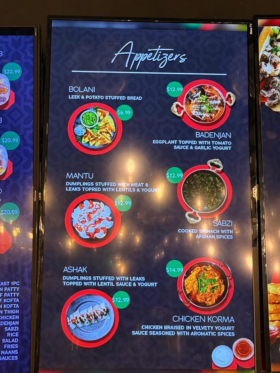 Menu, L’ Afghan Grill