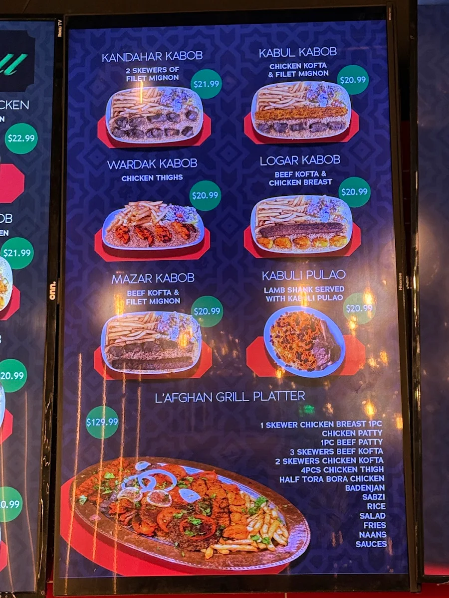 Menu, L’ Afghan Grill