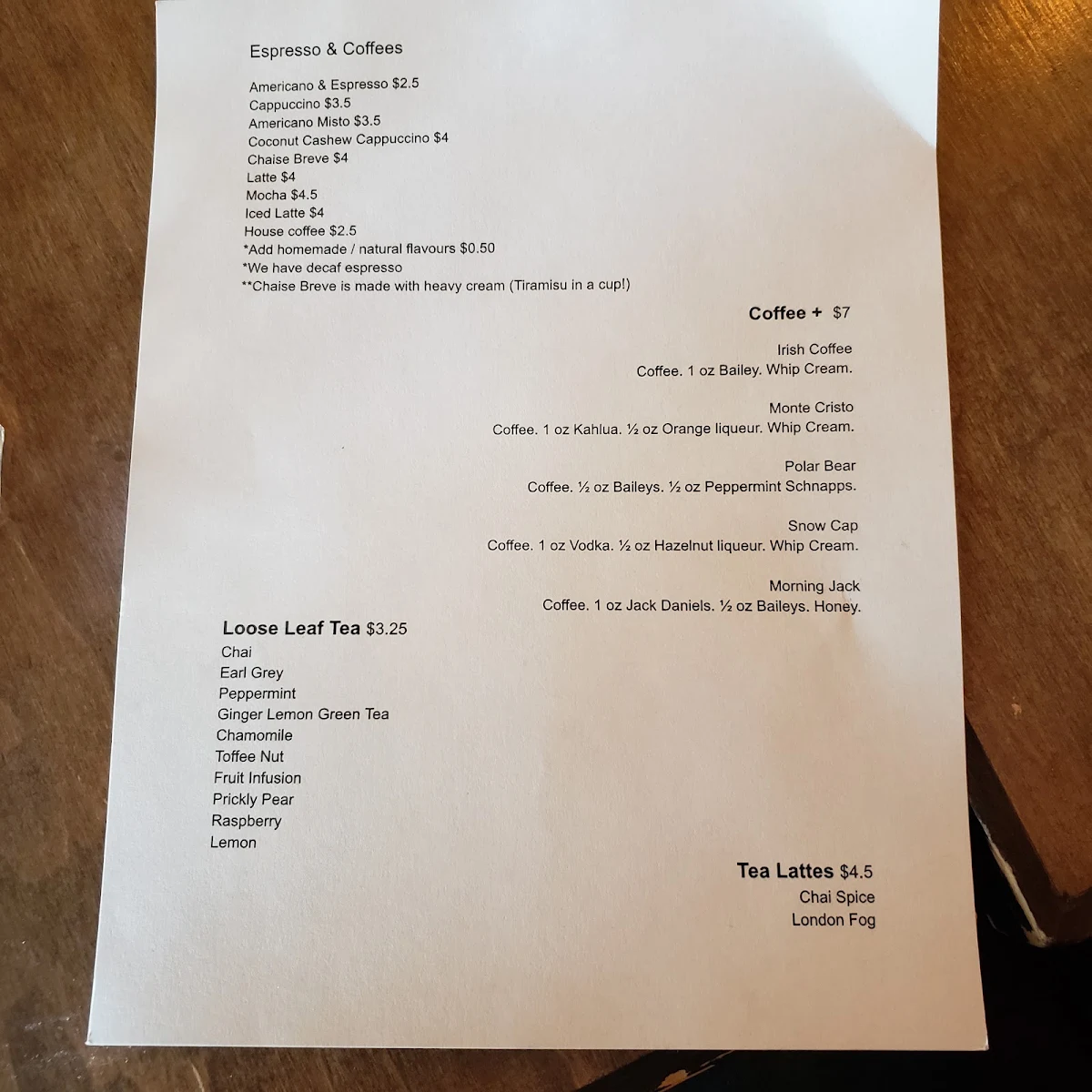 Menu, Chaise Café & Lounge