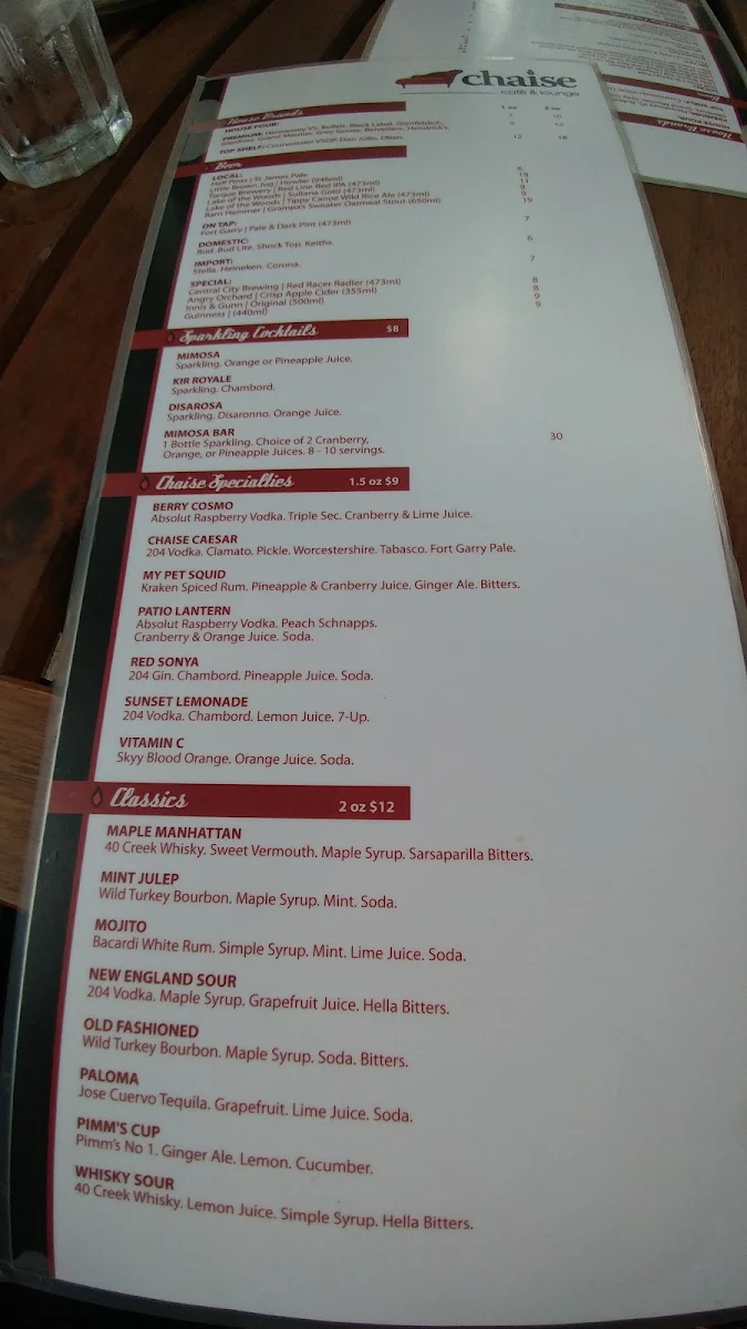 Menu, Chaise Café & Lounge