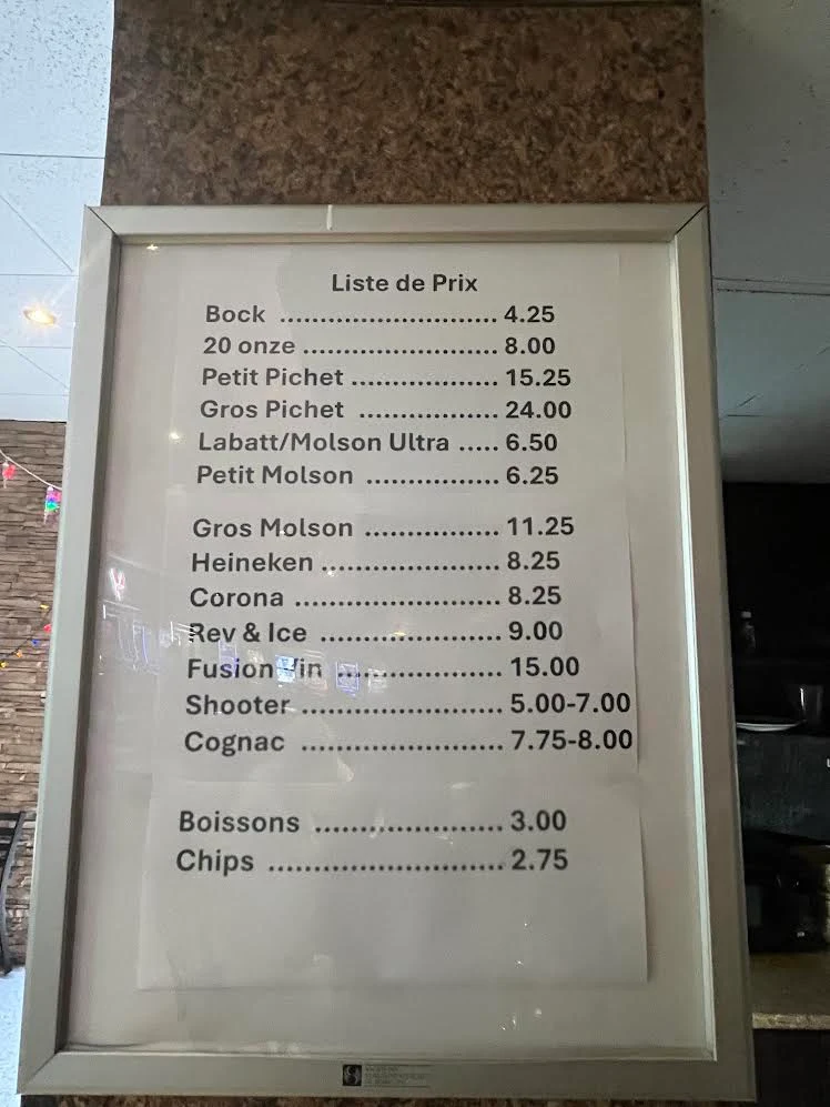Menu, Brasserie Montréal Nord