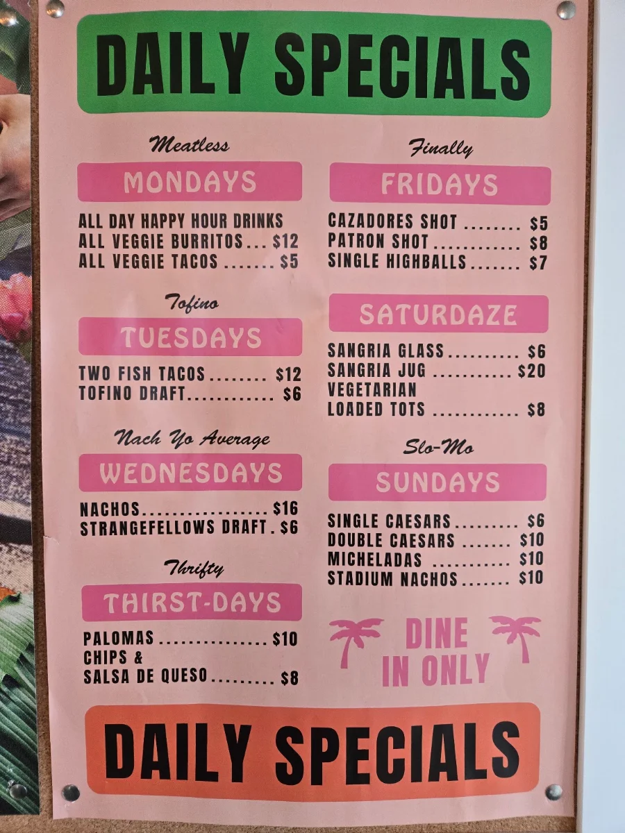 Menu, Tacofino Hastings