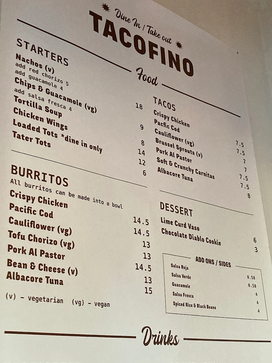 Menu, Tacofino Hastings