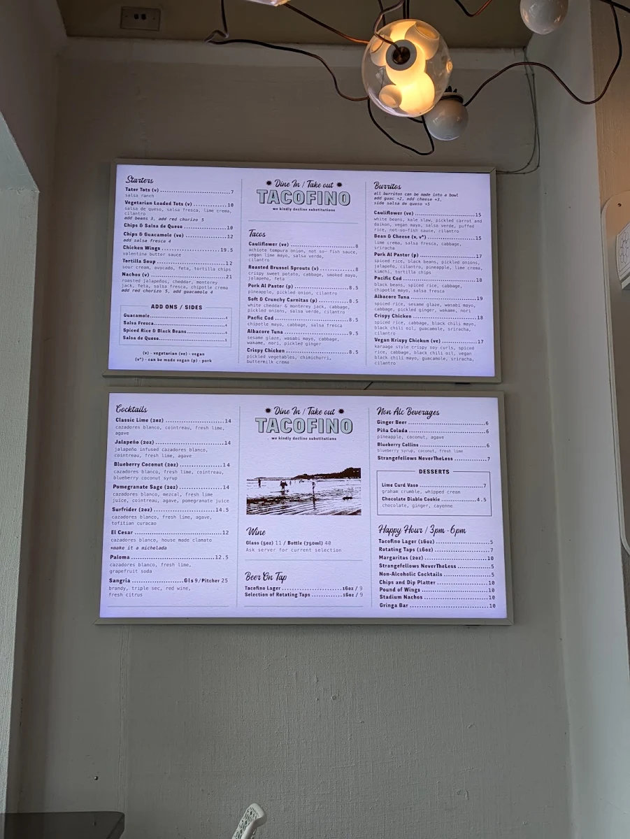 Menu, Tacofino Hastings