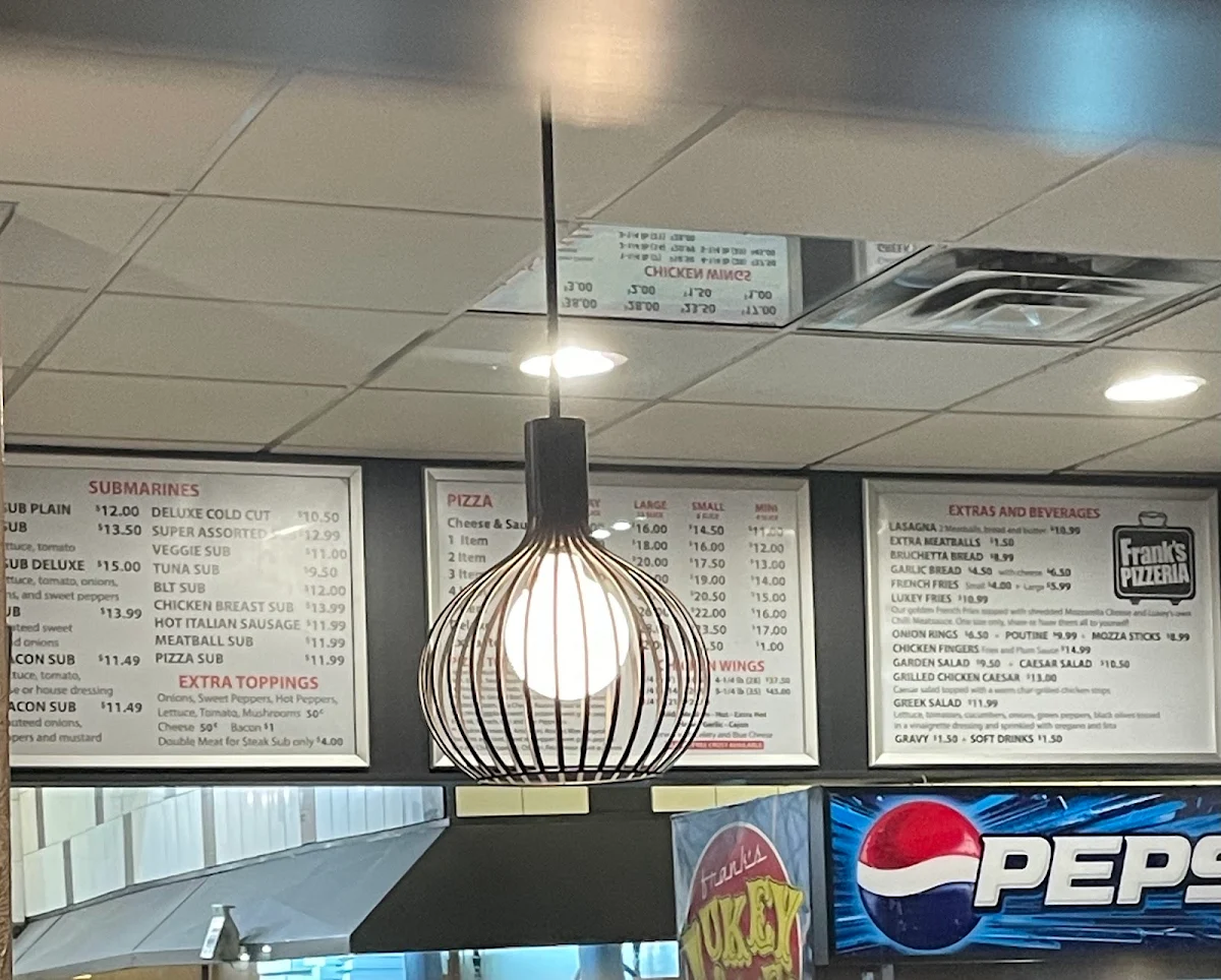 Menu, Frank's Pizzeria