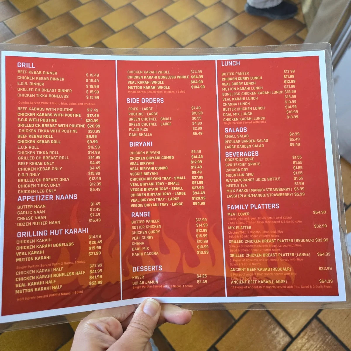 Menu, Grilling Hut
