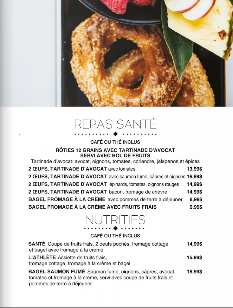 Menu, A.M. déjeuner dîner Rosemere