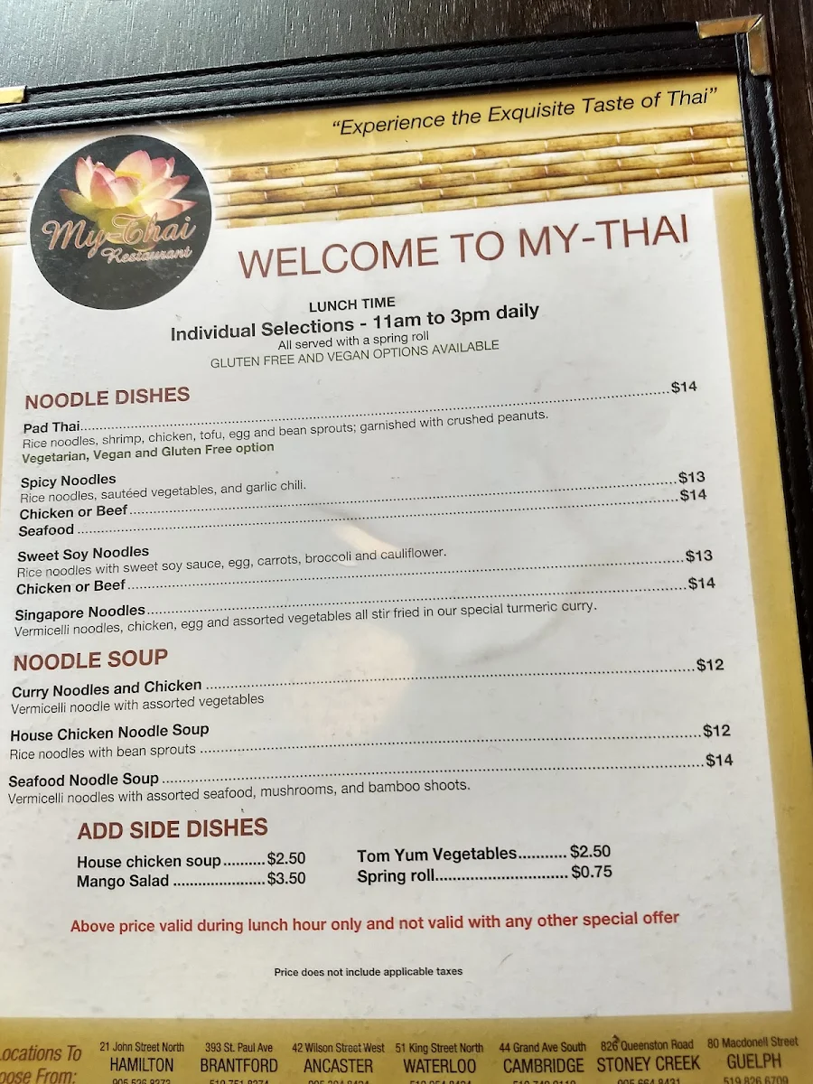 Menu, Eat Thai restaurant