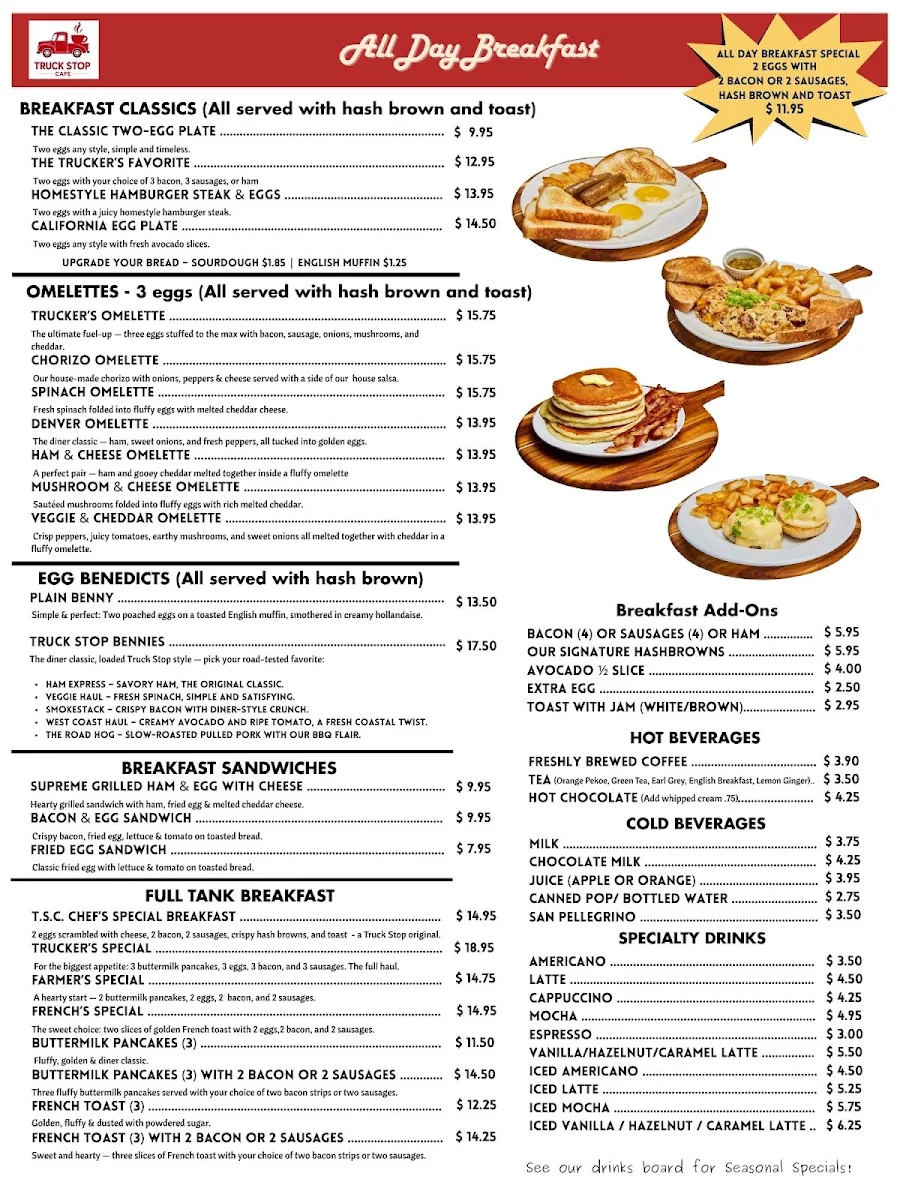 Menu, Truck Stop Cafe