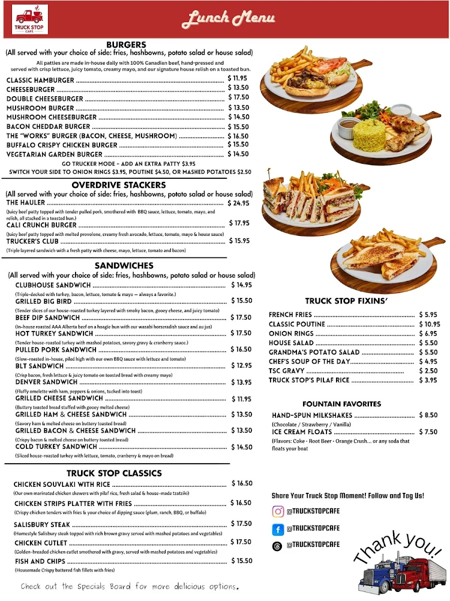 Menu, Truck Stop Cafe