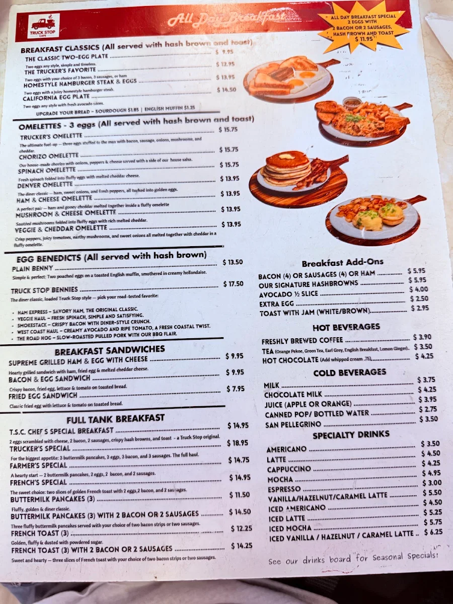 Menu, Truck Stop Cafe