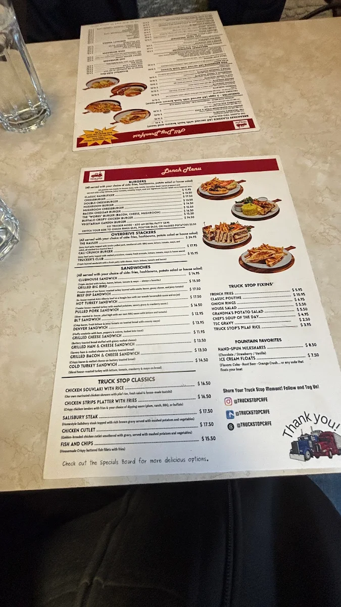 Menu, Truck Stop Cafe