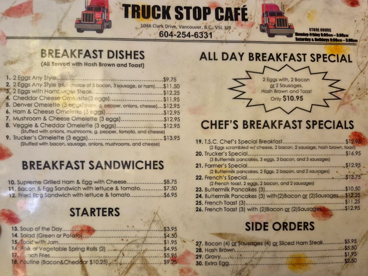 Menu, Truck Stop Cafe