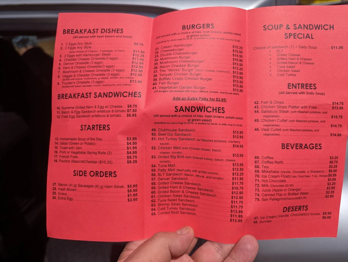 Menu, Truck Stop Cafe
