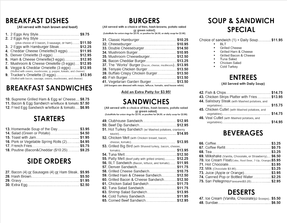 Menu, Truck Stop Cafe