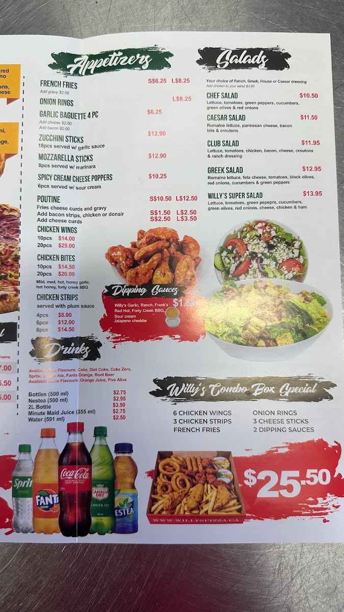 Menu, Original Willy's Pizza