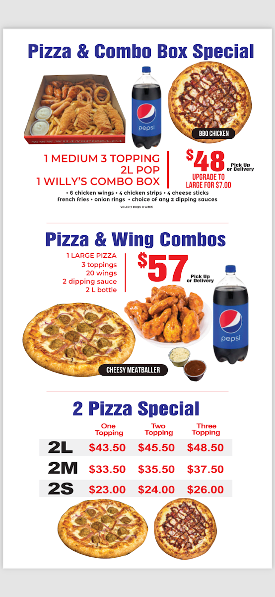 Menu, Original Willy's Pizza
