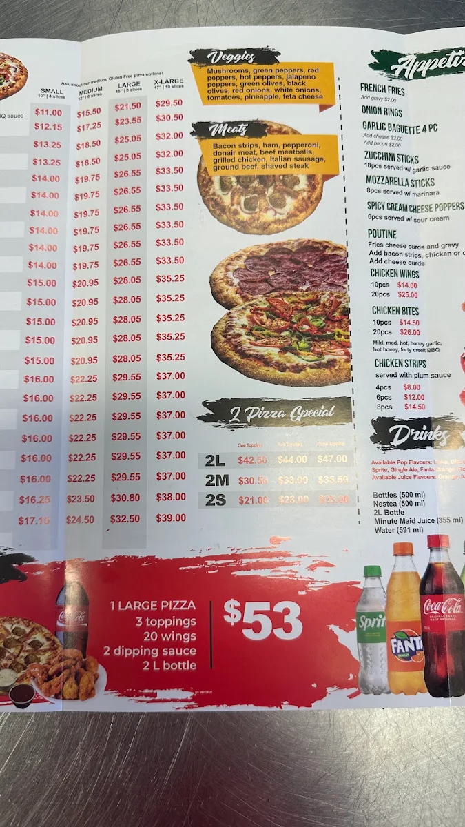 Menu, Original Willy's Pizza