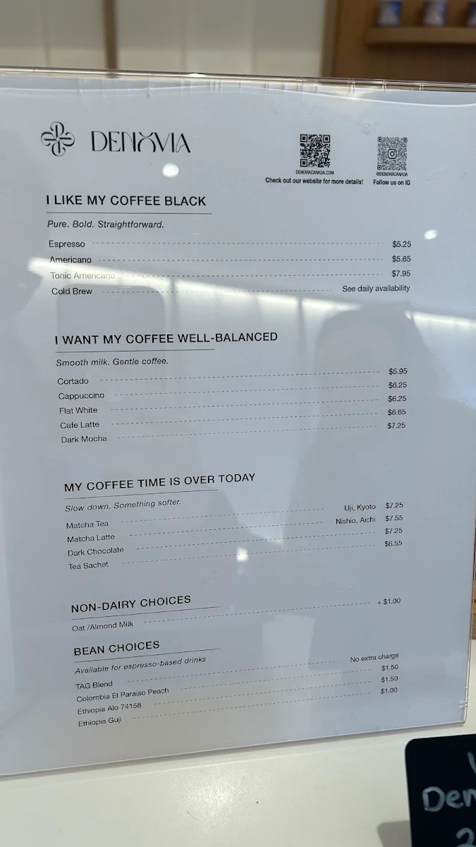 Menu, Denovia Cafe