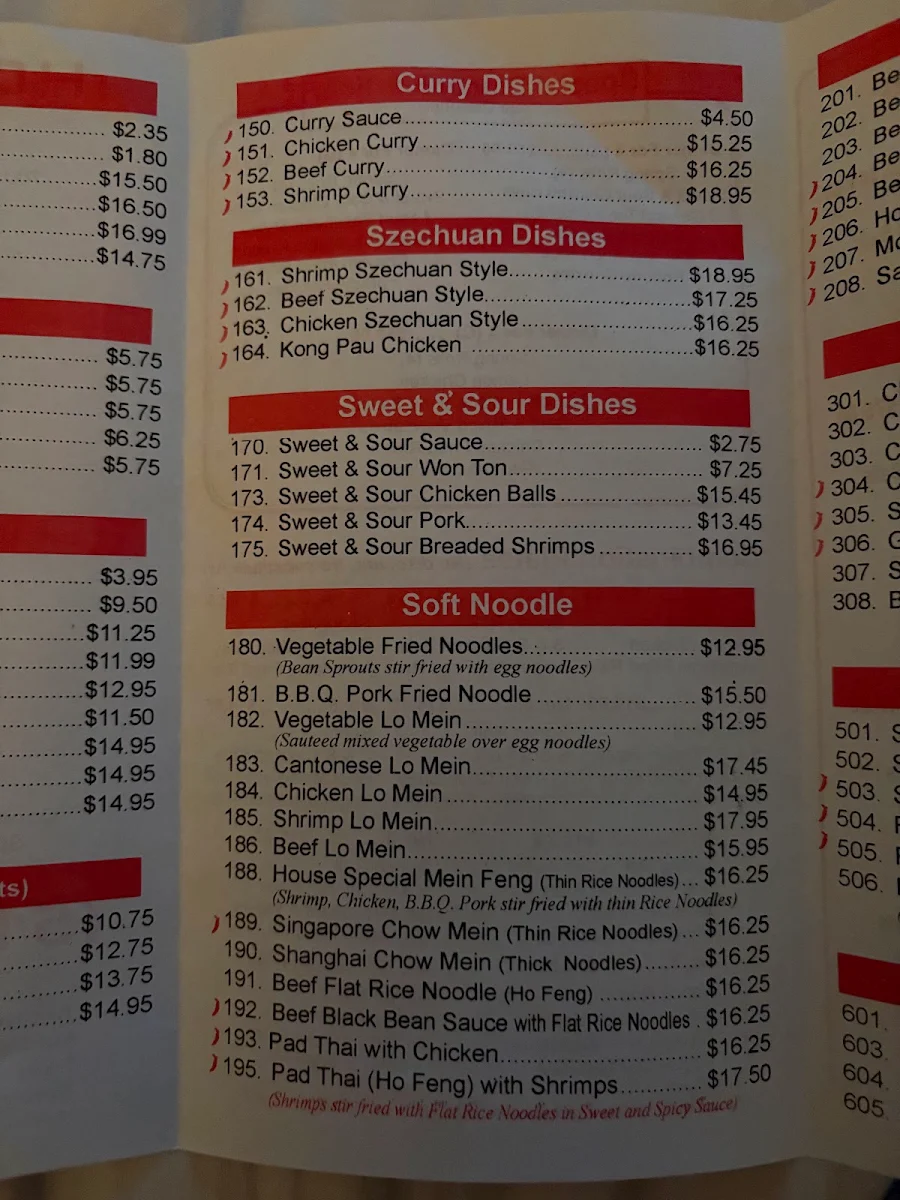Menu, Hong Kong Seafood Restaurant