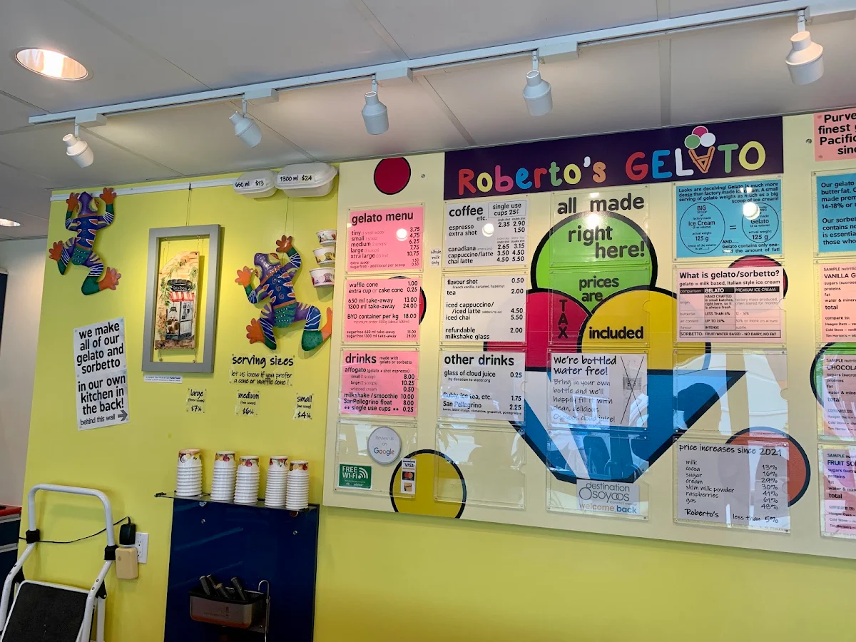 Menu, Roberto's Gelato