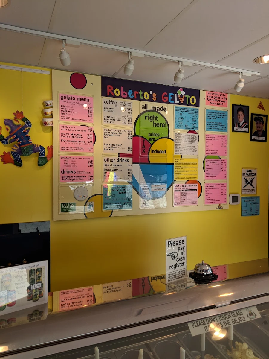 Menu, Roberto's Gelato