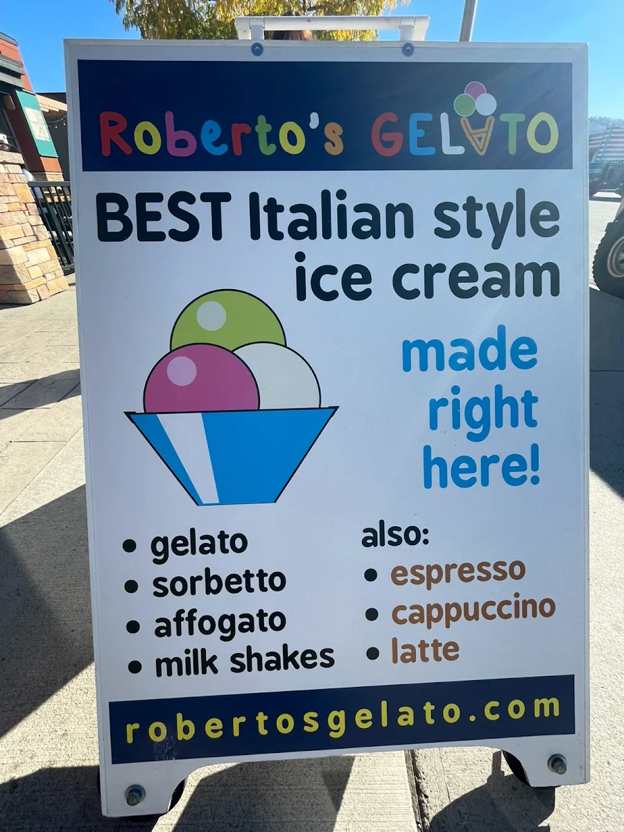 Menu, Roberto's Gelato