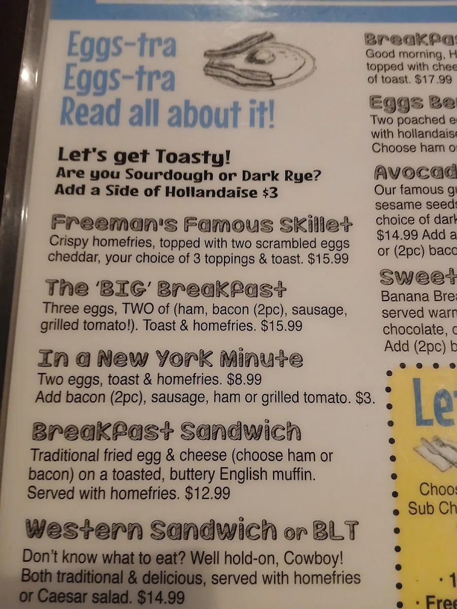 Menu, Freeman's Little New York (Fairview)