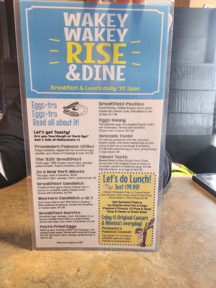 Menu, Freeman's Little New York (Fairview)