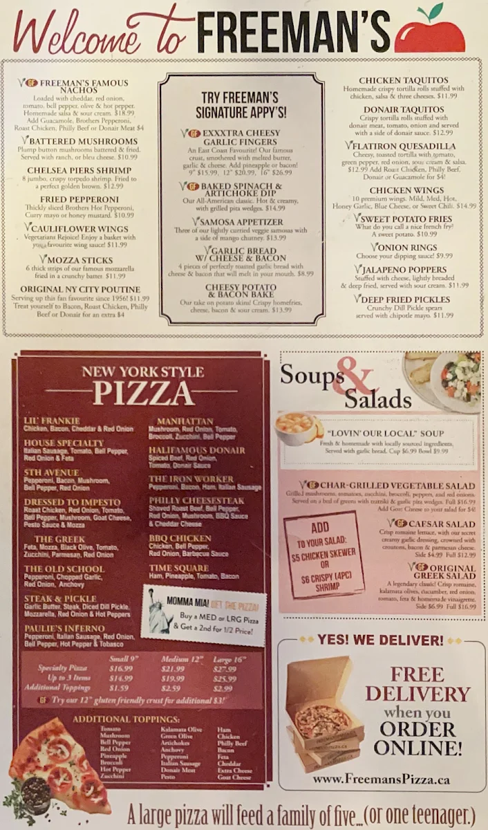 Menu, Freeman's Little New York (Fairview)