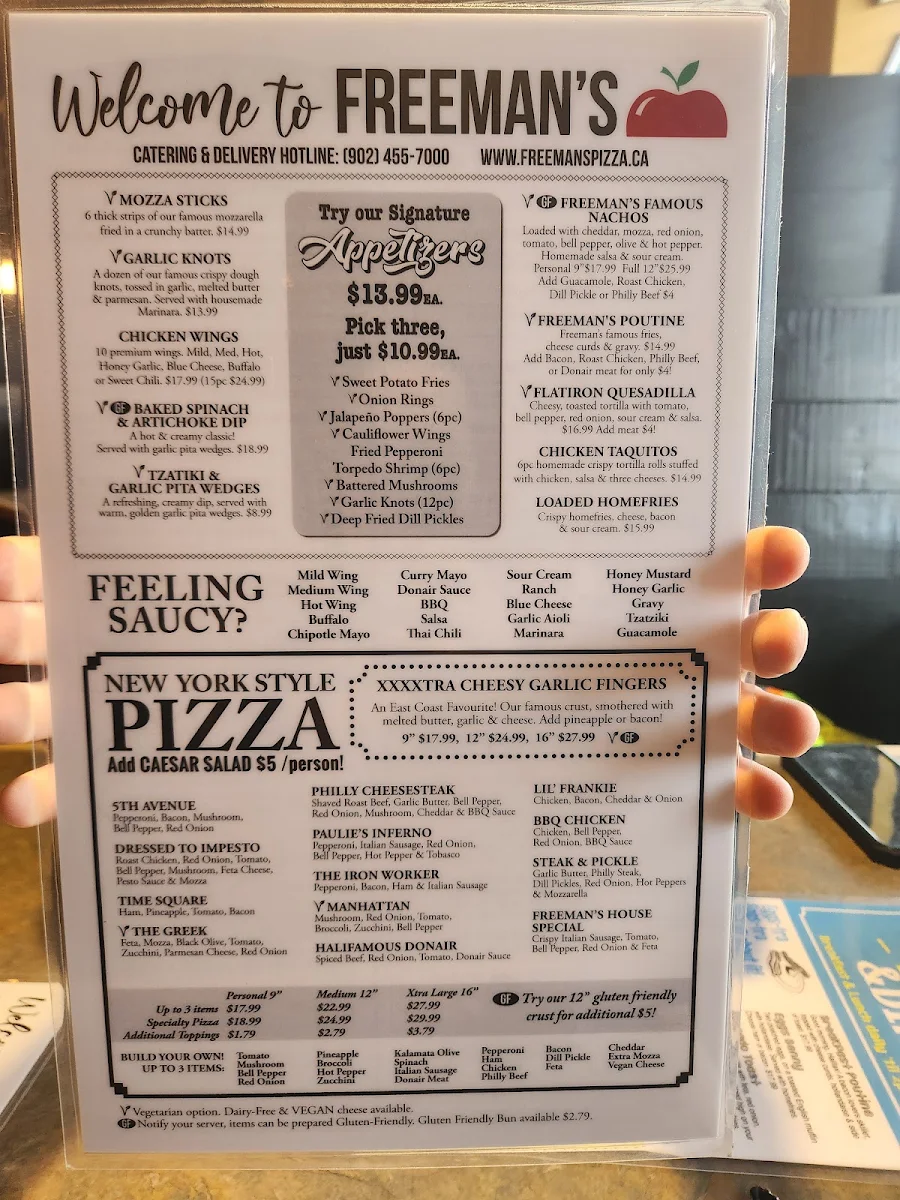 Menu, Freeman's Little New York (Fairview)