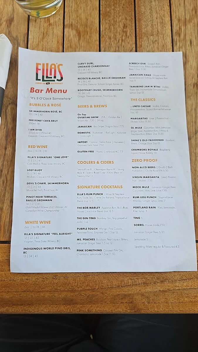 Menu, ELLA'S