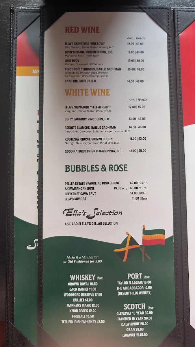 Menu, ELLA'S
