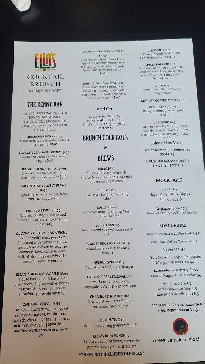Menu, ELLA'S