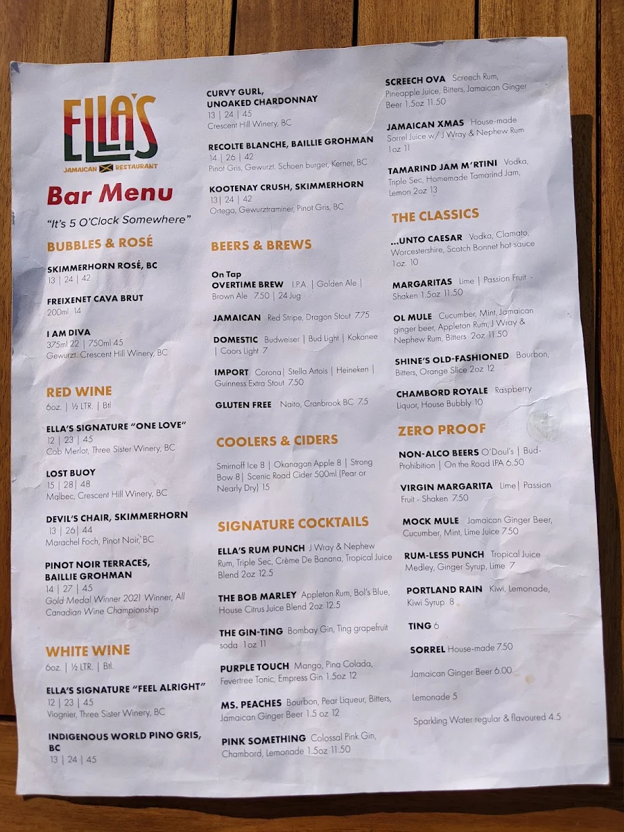 Menu, ELLA'S