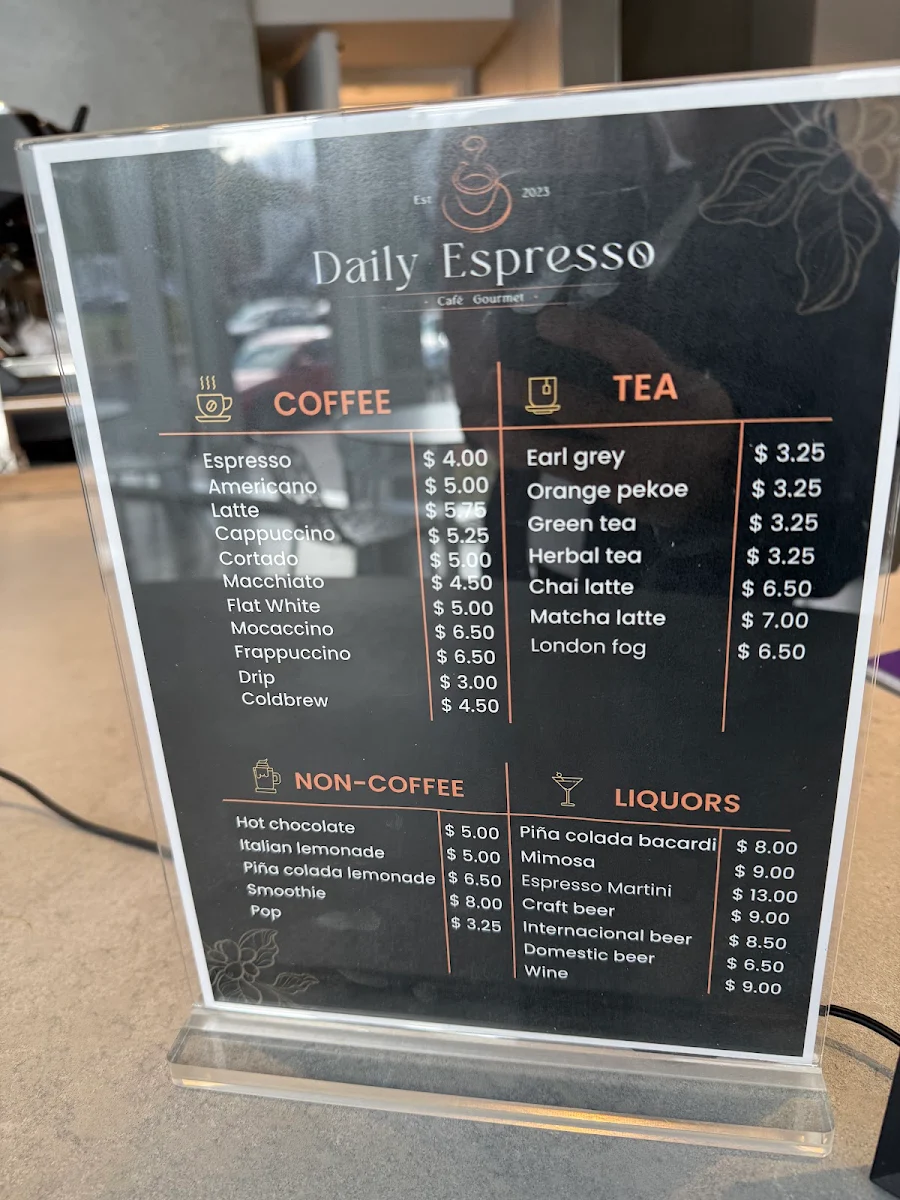 Menu, Daily Espresso