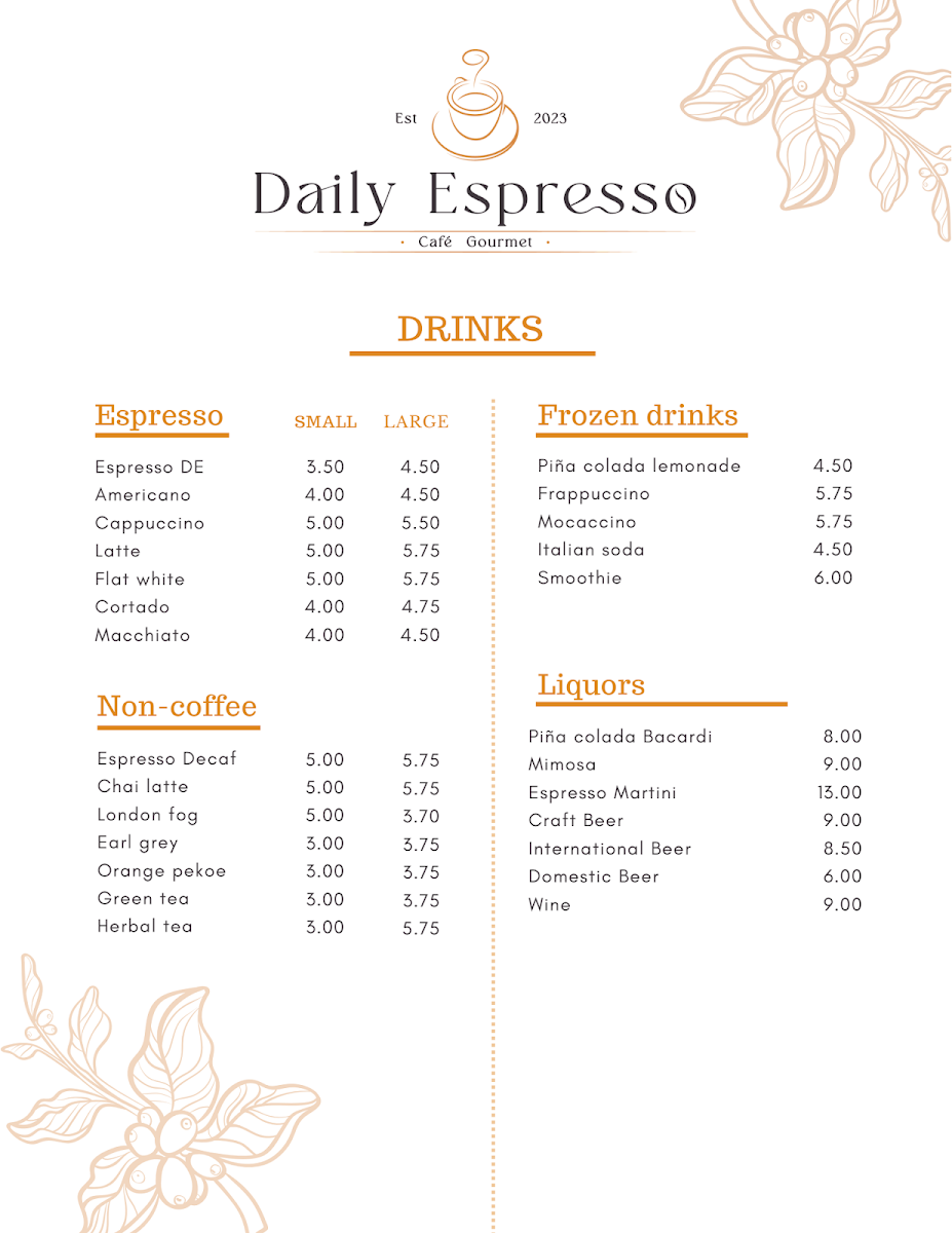 Menu, Daily Espresso