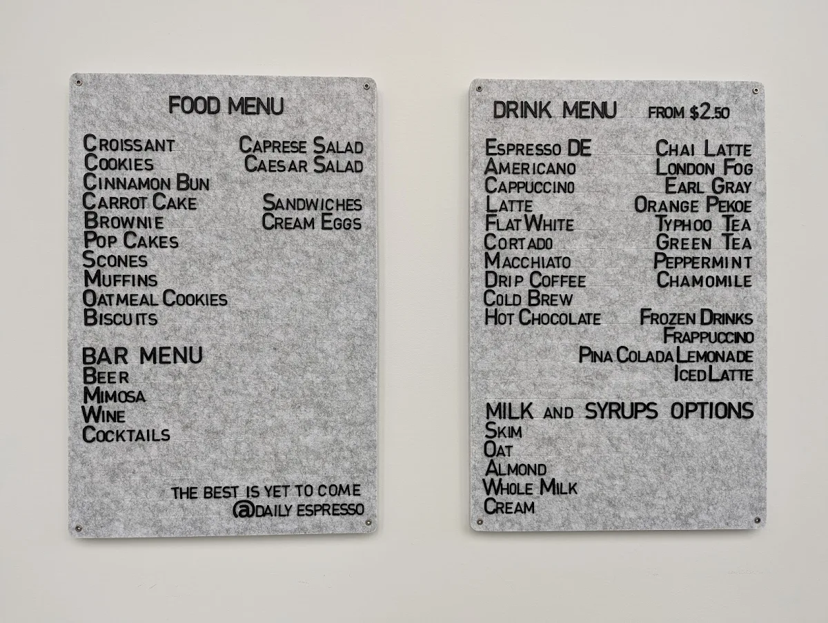 Menu, Daily Espresso