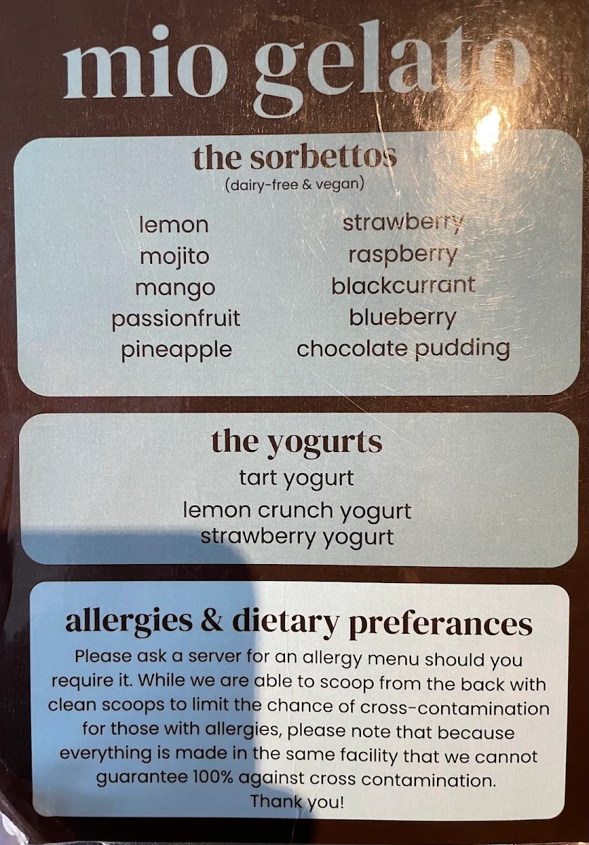Menu, Mio Gelato