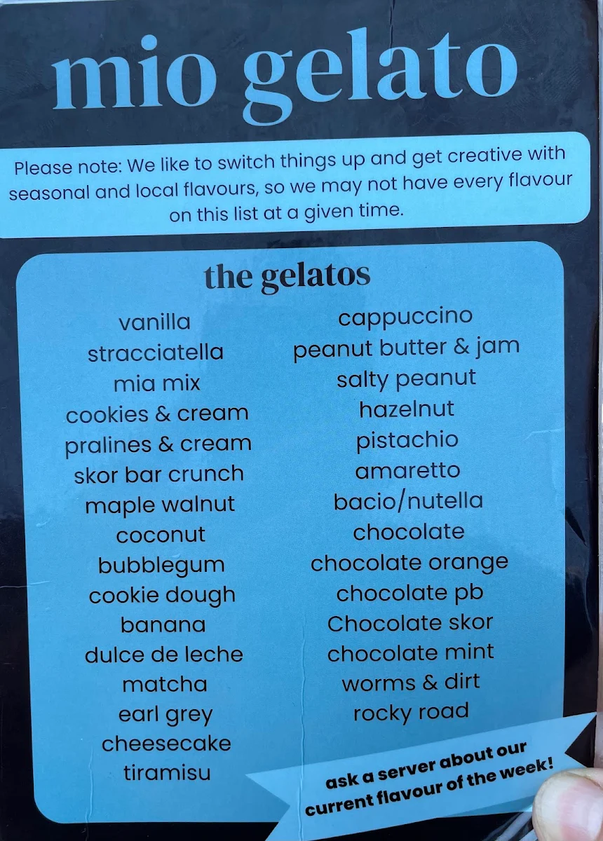 Menu, Mio Gelato