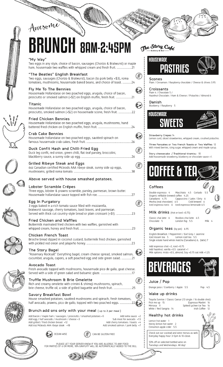 Menu, The Story Cafe - Eatery & Bar