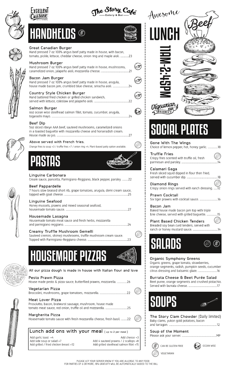 Menu, The Story Cafe - Eatery & Bar