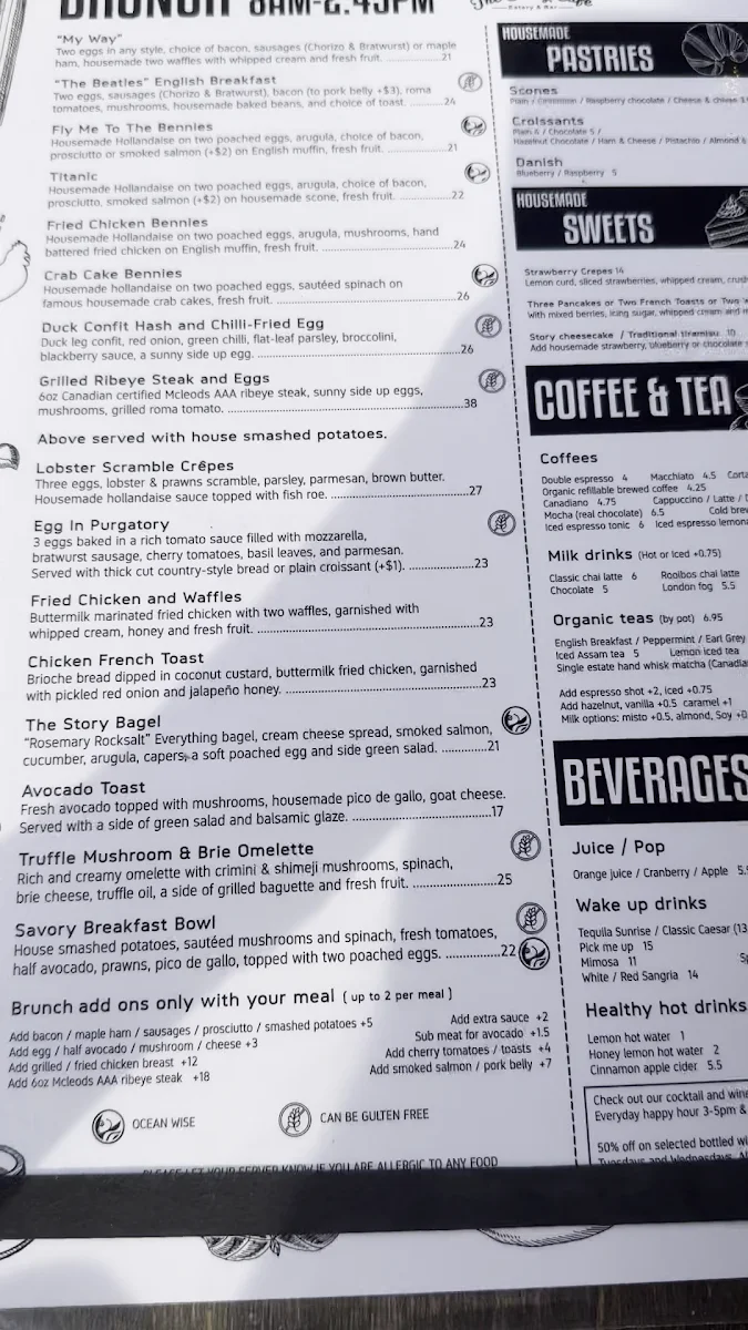 Menu, The Story Cafe - Eatery & Bar