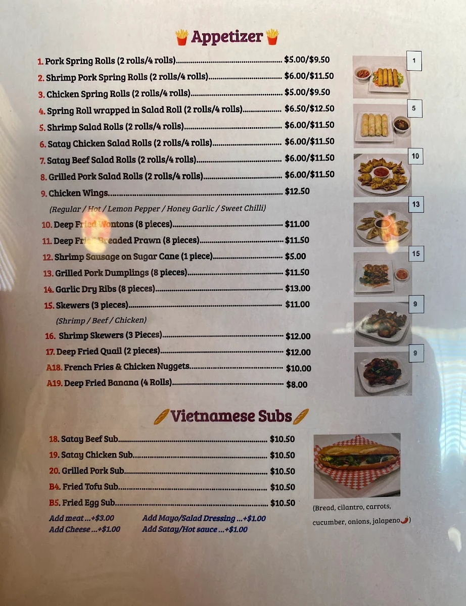 Menu, Viet Garden