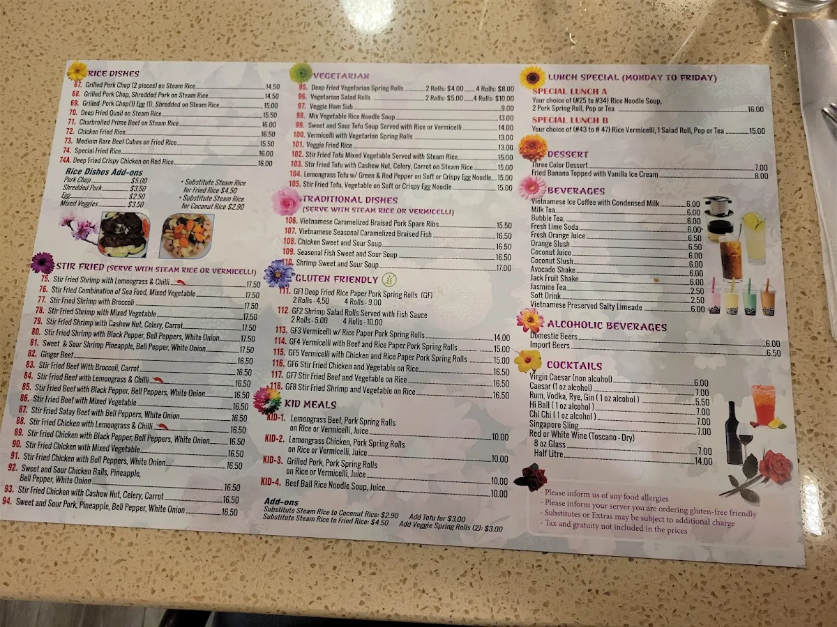 Menu, Viet Garden