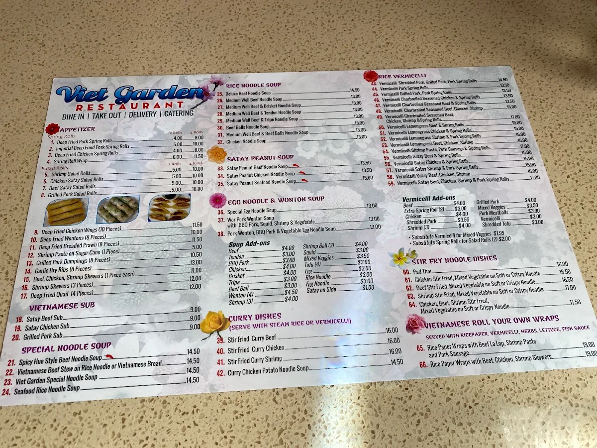 Menu, Viet Garden